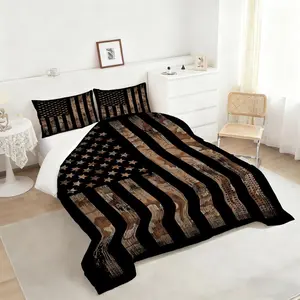 Stylized American Camouflage Flag Comforter Set, Unique Black and Tan Bedding Set, Perfect for Military-Themed Bedroom Decor, Cozy and Stylish Quilted Comforter for Modern Homes, Includes 1 quilt, with 1 or 2 Pillowcase No Pillow Core