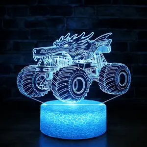 3D Leading Monster Truck Night Light Car Illusion Bedside Lamp with Timer Remote & Smart Touch 7 Colors Changing Dimmable for Christmas Decoration and Birthday Gifts for Boys and Girls (Monster Truck)