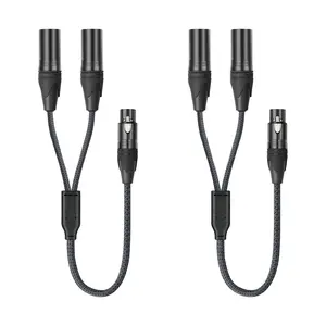 2FT XLR Female to Dual Male Y Splitter Cable, XLR Y Cable Splitter 1 Female to 2 Male for Micphone Mixer- 2Pack
