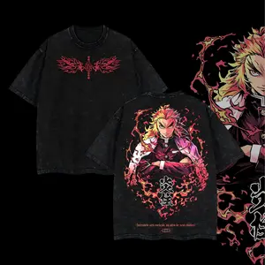 [COLLECTION] Hashira Demon Slayer T-Shirt - Kyojuro Rengoku, Giyu Tomioka, Tengen Uzui, Iguro Obanai, Gyomei Himejima, Mitsuri Kanroji -  Anime Double Printed Vintage Washed Tee Unisex Oversize Anime Manga Washed Heavyweight Cotton T-shirt