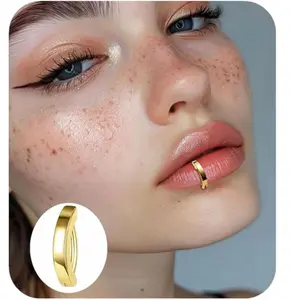 16G Titanium Labret Stud – G23 Vertical Lip Piercing Jewelry (Gold Clicker Hoop)