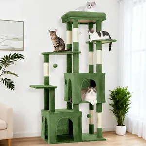 GAOMON 61" Large Cat Tree Tower for Indoor Cats, Heavy-Duty Multi-Level Cat Condo for Maine Coon & Big Cats with Extra-Large Perch, 2 Spacious Houses, Sisal Scratching Posts & Hanging Toys - Green