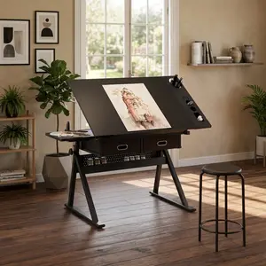 adjustable drawing drafting table desk with 2 drawers for home office and school
