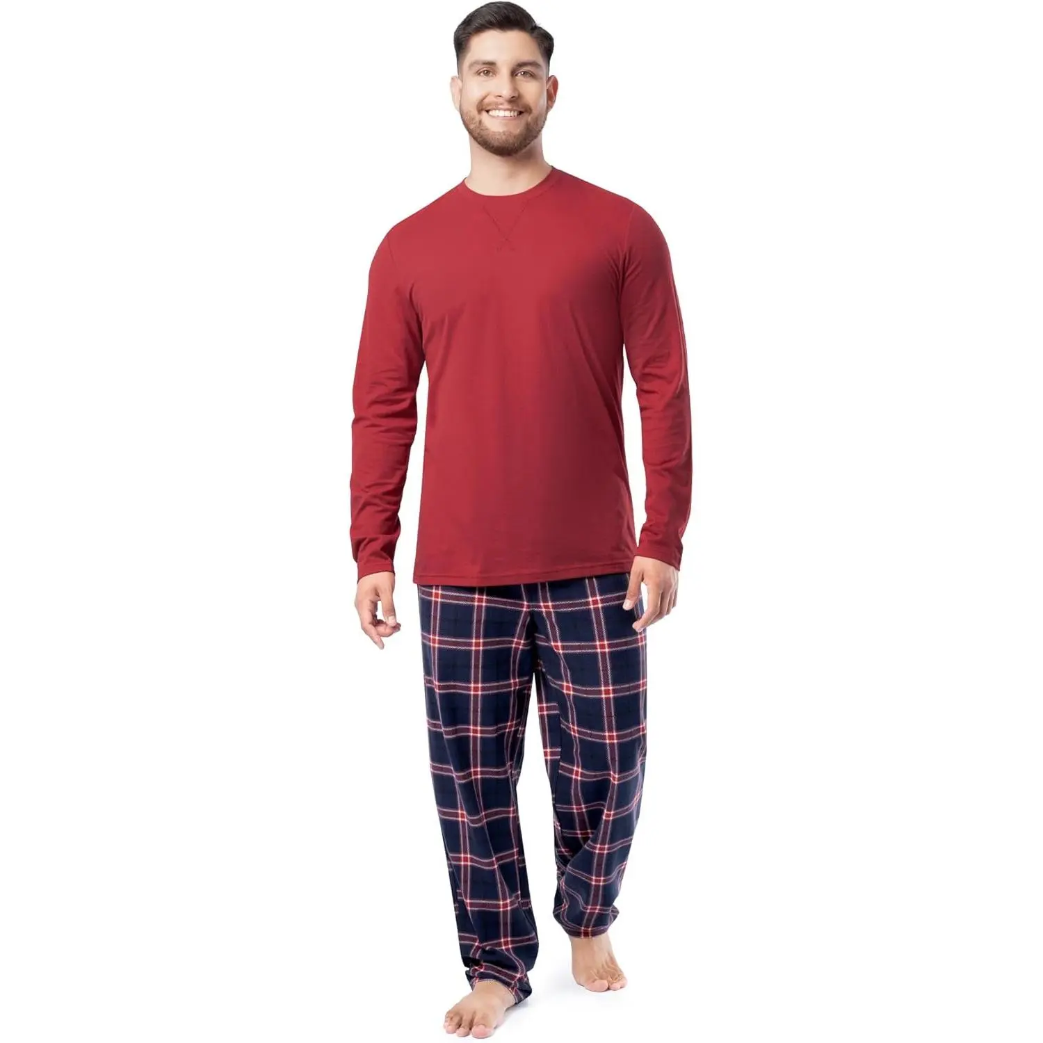 IZOD Men's 2-Piece Classic Menswear Nightwear Set - Long Sleeve Fabric Shirt, Stretch Flannel Pants, Personalized Sleep & Lounge Wear