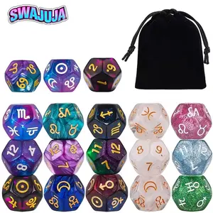 Set of 18 Astrology Dice, Polyhedral Dice Set, Featuring Zodiac Signs, Planets, And Numbers, Designed for Divination And Entertainment During Christmas Gatherings, Suitable for Card Games, Imaginative Play, And As Decorative Items