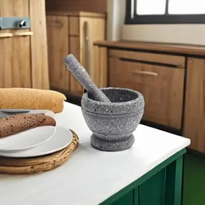 Unpolished Granite Mortar and Pestle Set, Stone Bowl for Avocado Sauce, Salsa, Spices, Nuts, Flavor Release