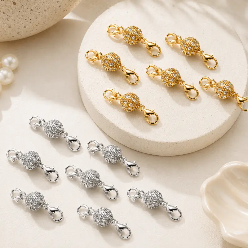 12Pcs Gold & Silver Stainless Steel Magnetic Jewelry Clasps with Charm - Beading Accessories, Jewelry Clasps and Closures, Strong Magnets Assortment Kit Jewellery Findings, Adjustable Extender, Durable DIY Beading Set