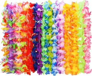 Hawaiian Leis Bulk 24pcs Luau Party Silk Flower Necklaces Colorful Tropical Decorations for Summer Beach Pool Party Favors Supplies