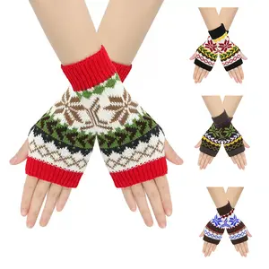 Women's Winter Fingerless Gloves with Long Wrist Cuff, 2 Pairs for Typing and Christmas
