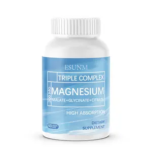 ESUNM Triple Complex Magnesium | 300mg of Magnesium Glycinate, Malate, & Citrate for Muscles | High Absorption | 60 Capsules Supplement Dietary Edible Fitness Healthcare