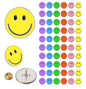 20 Pack Happy Face Lapel Pins Bulk Cute Smile Pinback Buttons Funny Teacher Pins for Students Kids Clothes Backpacks Decoration (Blue, Pink, Orange, Yellow, Green, Purple)