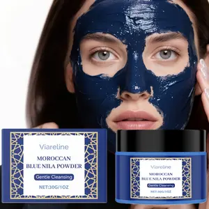 Blue Mild Cleansing Brightening Mask Powder, Rich in Algae Blue Protein, Α-Glucoside, Hydrolyzed Collagen, Moisturizing Face Care for All Skin Types, Collagen Facial Mask