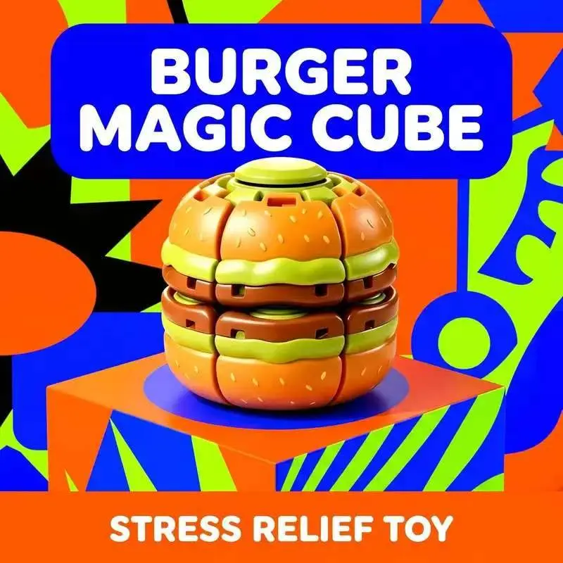 Burger Fidget Spinner Desk Toy, Press to Spin 360° Rotating Sensory Fidget Toy, Compact Handheld Toy for Office, Home & Travel
