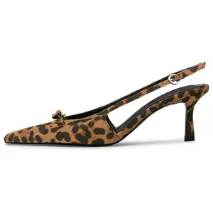 Women Kitten Heels Leopardprint Bow Ankle Strap Pointed Toe Heel Sexy Wedding Dress Party Pumps Casual Sandal