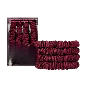 Skinny Scrunchies: Anti-Crease, Anti-Breakage silk(TM) Design Protects Delicate Hair | Includes 4 Pure Silk Scrunchies: Maroon