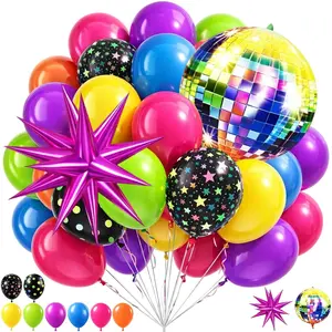 42-Piece Neon Balloon Set with Disco Balloons in Pink, Green, Yellow & More for 80s/90s Party