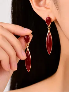 A pair of elegant vintage-style dangle earrings with Zinc Alloy Material for women | Paired with vibrant red teardrop studs - Perfect for everyday wear, versatile wear and party/holiday accessories - Anniversary | Mother's Day gift for her