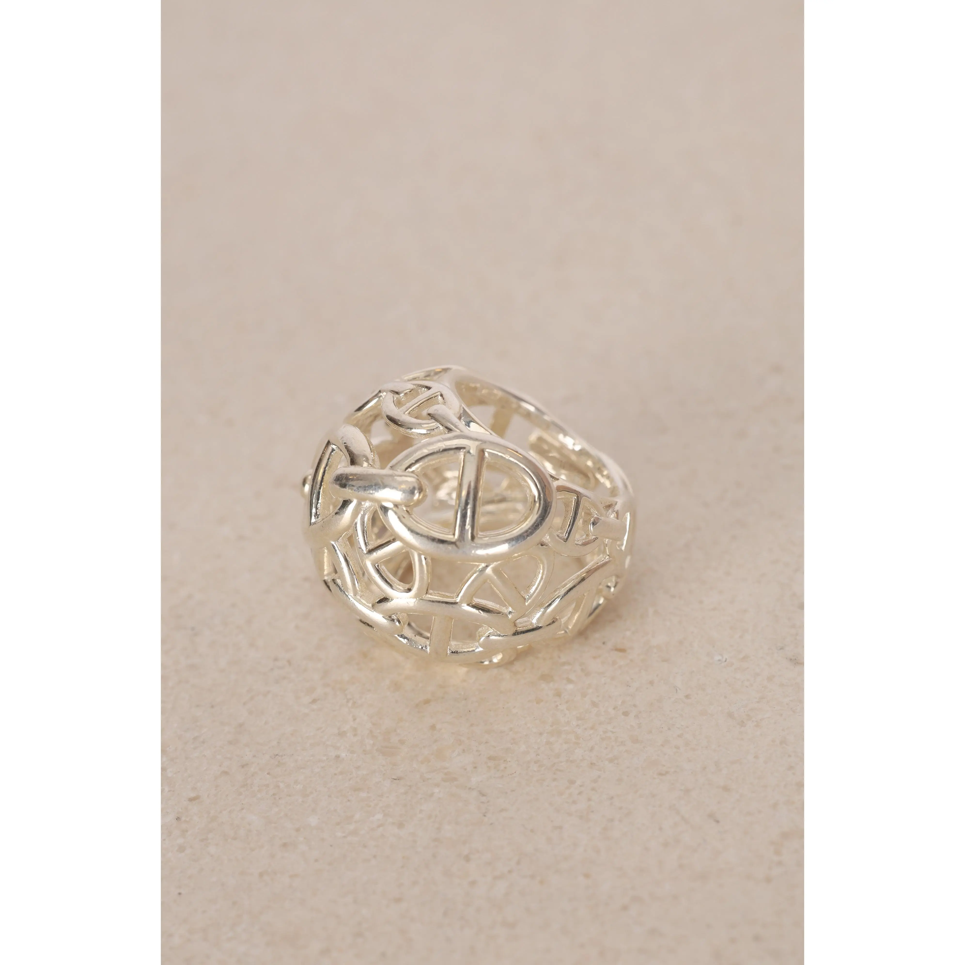 Pre-owned Hermès Silver Chaine D'Ancre Enchainee TGM Ring, Size US 4.5 Drop 60