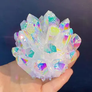 250g+ Natural New Find Rainbow Angel Aura Clear Quartz White Phantom Crystal Cluster Mineral Chunks Reiki Home Decor
