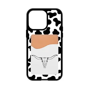 Black and White Western Cow Print Bull Wallet Phone Case