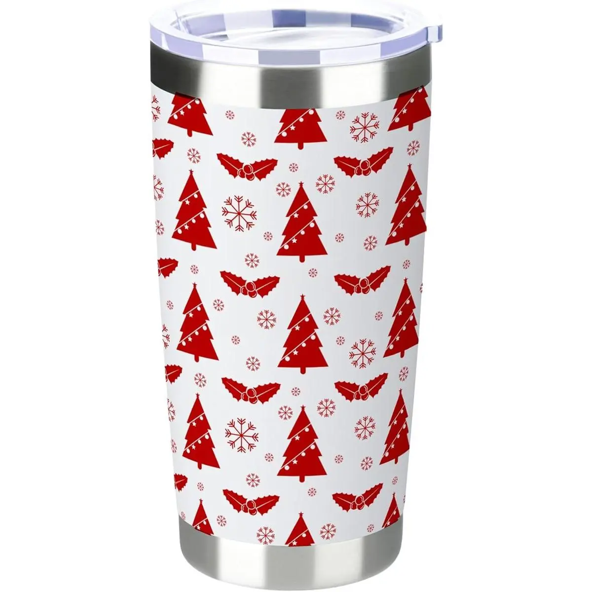 20oz Double-Wall Construction Stainless Steel Reusable Insulated Tumbler - Personalized, Leak-Proof, with Silicone Lid & Straw, Holiday Snow Tree Christmas Kitchen Drinkware, Fits Most Car Cup-Holders, Family Gift, 20 Ounces