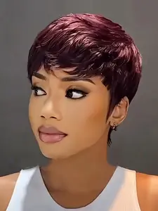 Short Straight Wigs for Women, Gorgeous Fluffy Wigs with Bangs, Synthetic Full Machine Wigs for Party, Daily Use