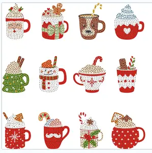 Christmas Hot Cocoa Mug Diamond Painting Kit, 12 Pack DIY Hanging Ornaments, Holiday Craft for Beginners