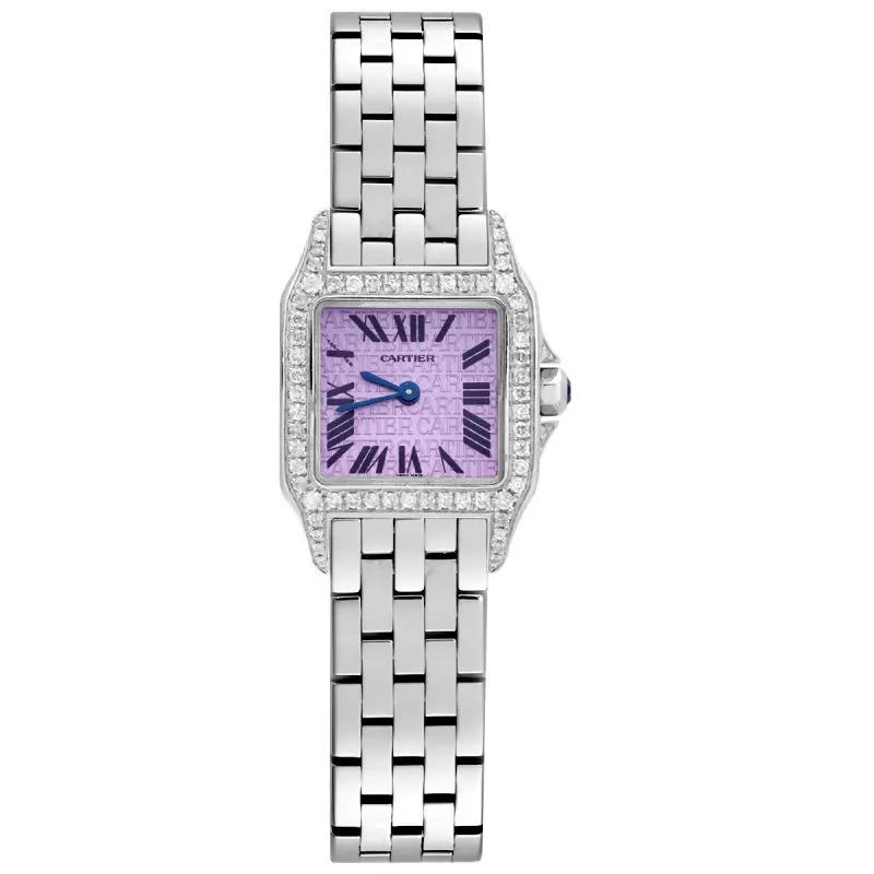 Cartier Santos W2510002 Quartz 28x21mm Purple Dial Stainless Steel Diamond-Accented Ladies Watch WHT032250