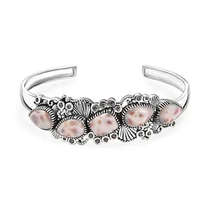 D'Joy Artisan Crafted Pink Natrolite and Natural Champagne Zircon 14.55 ctw Oceanic Beauty Cuff Bracelet in Sterling Silver 7.25 In Christmas Gifts