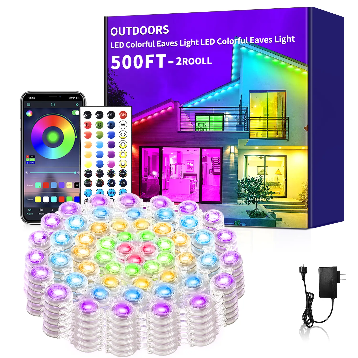 Permanent Outdoor Lights for House,Waterproof Smart RGB LED Eaves Lights，permanent outdoor lights with App/Remote Control,Music synchronisation，for House,Halloween,Roof,Christmas Decorations