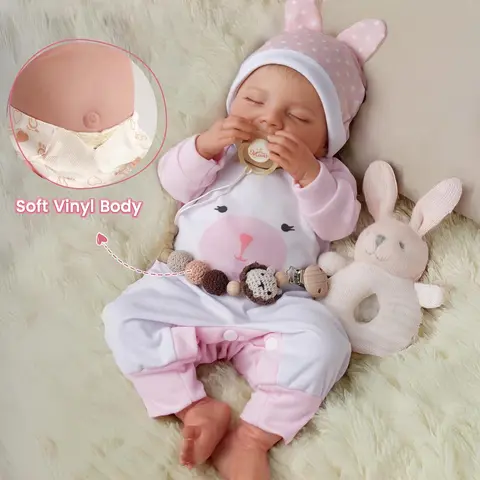 BABESIDE 20-in Lifelike Realistic Newborn Sleeping Doll Olivia - Mewaii Collectible Vinyl Doll Playset with Toy Accessories & Baby Dolls Clothes, ASTM F963 & EN71 Certified, for 3-4 Years Girls (Half-Moon Nails)