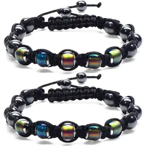 Adjustable Mood Bracelet for Women 2 Pieces Dazzling Shimmer Color Changing Beads Based on Emotions Thermochromic Bead Bracelets for Kids and Adult