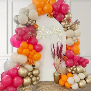 144PCS hot pink and orange latex balloon set suitable for birthday parties, weddings, Valentine's Day party decorations