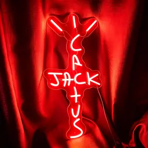 Red Jack Cactus Neon Signs for Wall Decor Neon Wall Art Acrylic LED Lights with Hanging Chain Light Up Signs for Bedroom Decor Man Cave Bar Pub Wedding Party