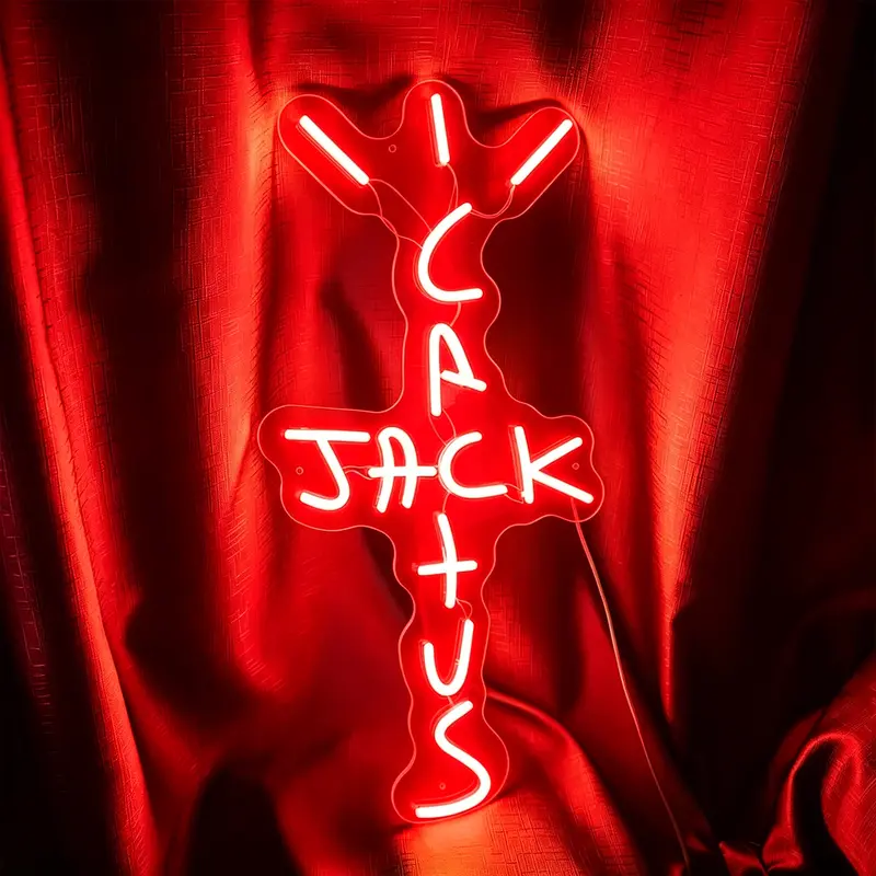 Yocrostar Red Jack Cactus Neon Sign - Acrylic LED Wall Art with Hanging Chain, Room Decor, Wall Decor, Mood Lighting, Party Lights, Gift Ideas & Holiday Décor for Bedroom