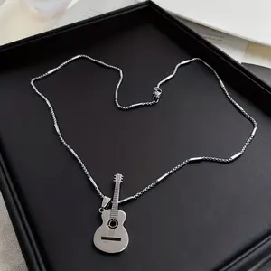 PC Titanium Steel Guitar Pendant Necklace, Men's Music Jewelry Gift, Holiday Surprise, Birthday Gift