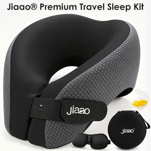 JIAAO Travel Essentials 2-in-1 Neck Pillow with 3D Eye Mask & Earplugs - Premium Memory Foam U-Shaped Pillow for Airplanes - Adjustable Velcro & Portable Bag Included