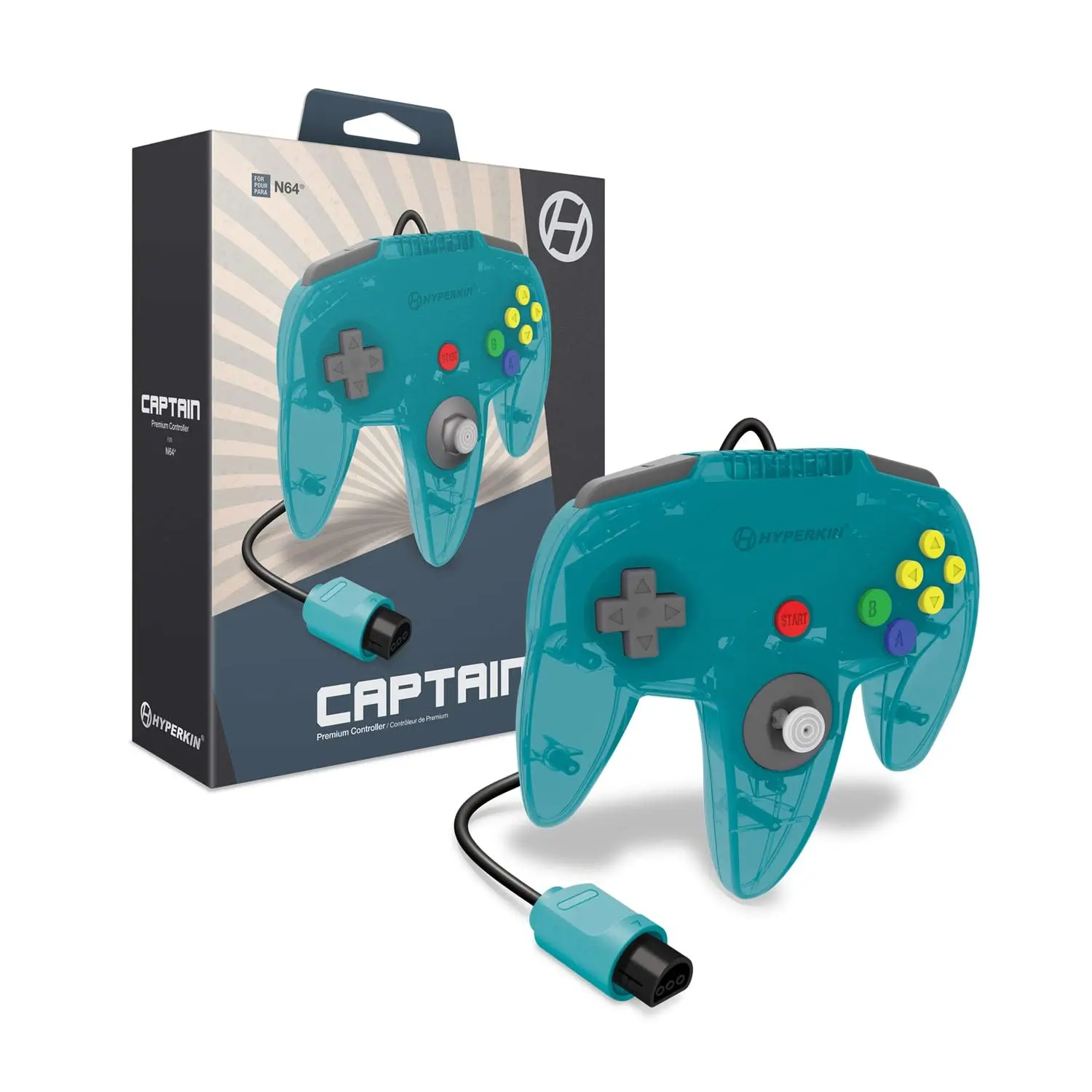 Hyperkin Captain Premium Wired Controller for Nintendo 64 – Ergonomic Design, 10 ft Cable, Memory Card Compatible - Turquoise