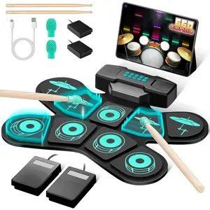 Drum Pad Set: Dual Speakers Portable 9-pads Electric Practice Drum MIDI Gam   for  Beginners