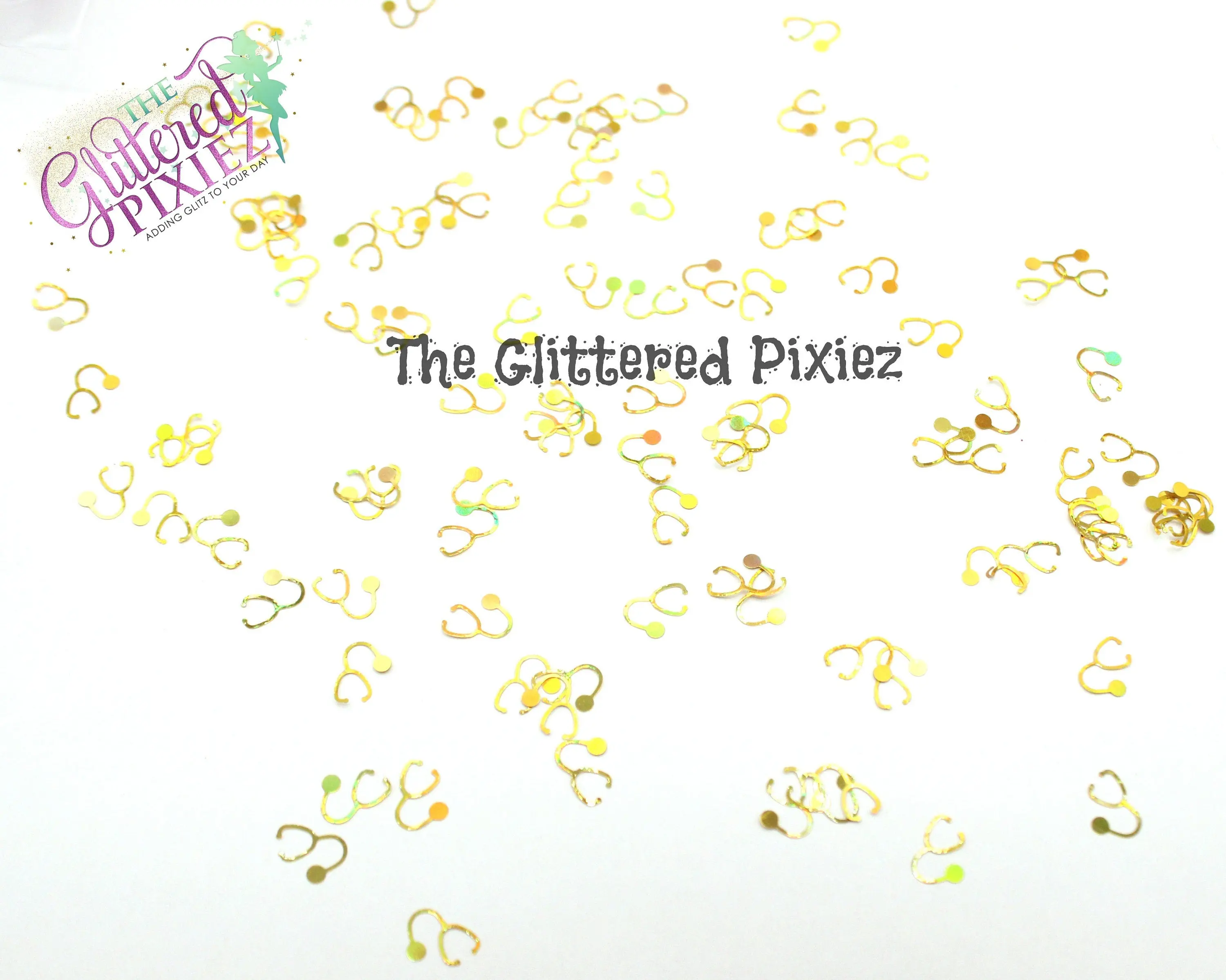 GOLD STETHOSCOPE shape holographic Glitter- Pixie Shapes-