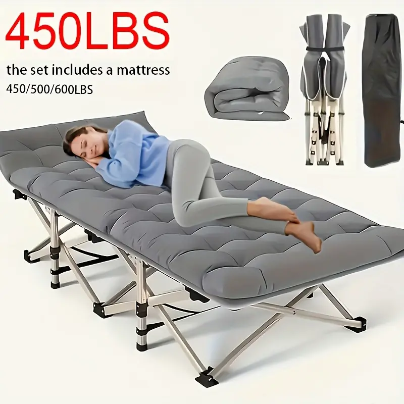 75-Inch 450LBS Outdoor Collapsible Bed, Camping Cot with a Flip Mattress, Portable Foldable Guest Bed, Durable Bed with a Carrying Bag, Ideal For, Adults, Travelers, Gardens, And Balconies Folding