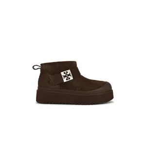Tory Burch Mellow Shearling Platform Boot in Dark Cocoa & Silver