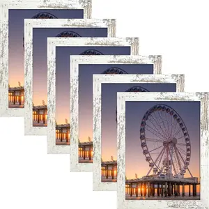 8x10 Picture Frame Set of 6  Glass, Photo Frame for Wall or Tabletop, Engineered , Distressed White