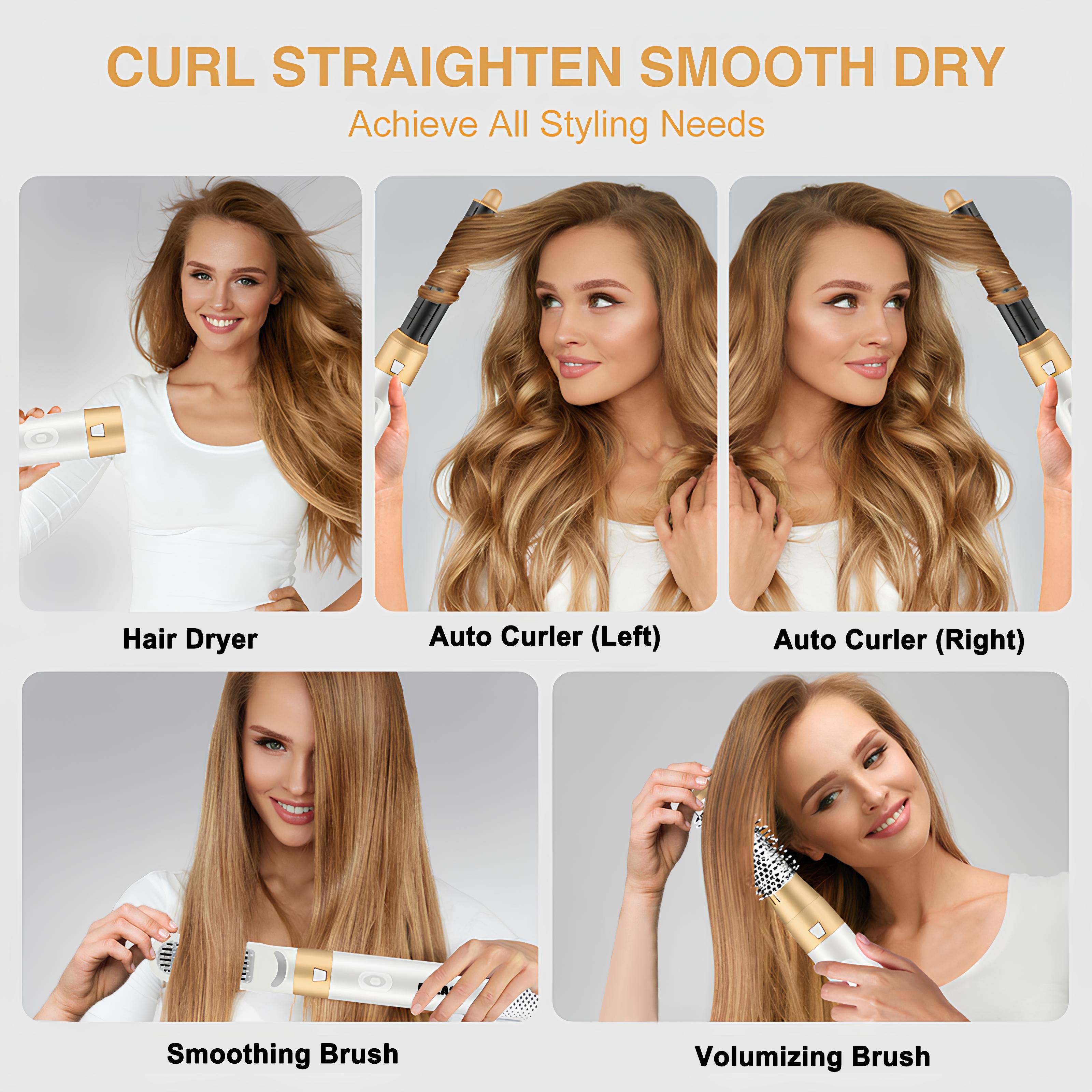 DOEAST US Seller 5-in-1 Hair Styler & Hair Dryer Set with Millions of Negative Ions Features Auto Hair Curler, Detachable Comb Heads, Curling Iron, Hair Straightener, Volumizer, Hot Air Brush & Air Curler All-in-One Hair Styling Tools,  Gift for Girls