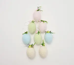 Set of 8 Beaded Eggs with Floral Detail by Valerie