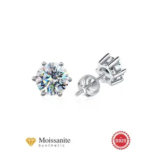 S925 Sterling Silver Synthetic Moissanite Stud Earrings, Pretty Studs, Four Claws Six Claws Stud Earrings for Women, Luxury Wedding Earrings, Fine Jewelry Anniversary Festival Gifts