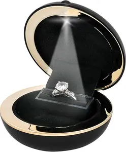 Novel Box Black Ring Box with LED Light for Jewelry Gift 3x3x1.12 Inches - Slim Rings Boxes for Proposal Engagement - Round Ring Box for Luxury Wedding Anniversary and Special Occasions Gifts  - Ring is Not Included