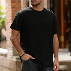 Greenink Men's Black Crew Neck T-Shirt, Short Sleeve, Comfort Fit undershirts basic Tee