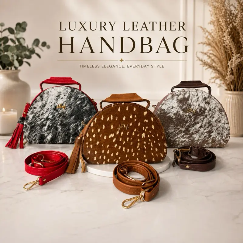 Luxury 100% Genuine Leather Cowhide Handbag – Removable Strap, 10” x 8”