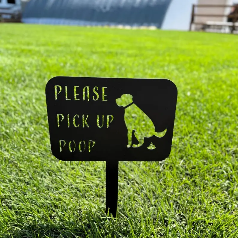 Metal Dog Poop Sign: Please Clean Up, Yard Decor